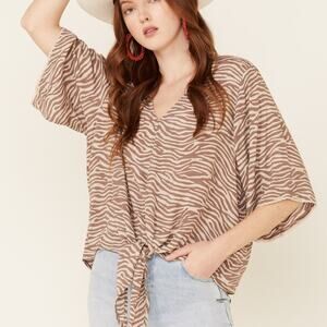 Ariat Womens Foster Zebra Print Western Top M Cowgirl Country Rodeo Front Tie